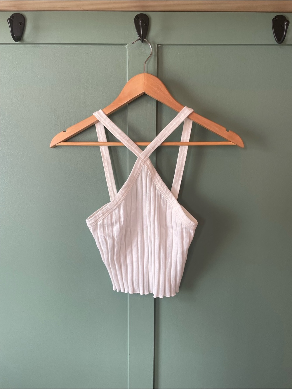 Zara White Ribbed Cross-Back Crop Top